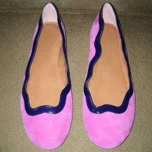 J. Crew Suede Scalloped Ballet Flat Pink/Blue 8.5